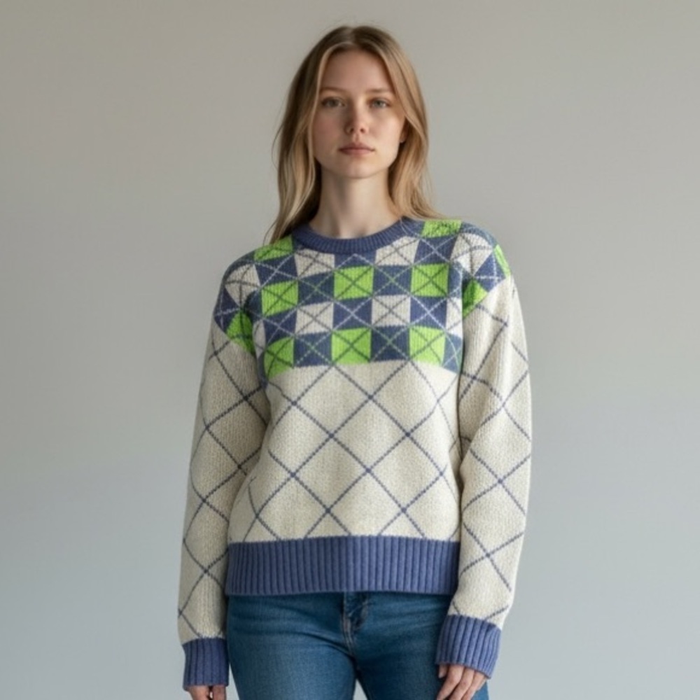 Vintage 80’s “The Aspen Lid” Wool Blend Argyle Knit Sweater